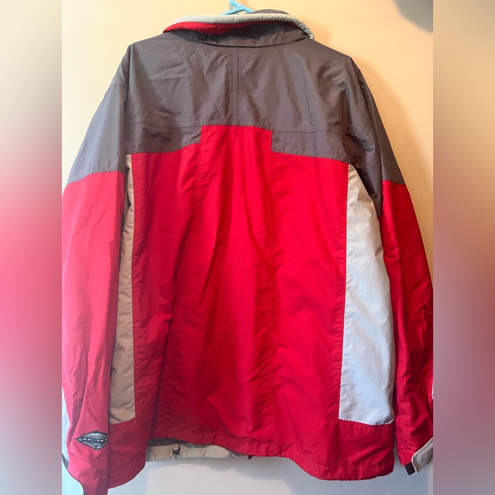 Columbia Men’s XL interchange Omni tech lined windbreaker. Grey and red. Zip up - Picture 3 of 15